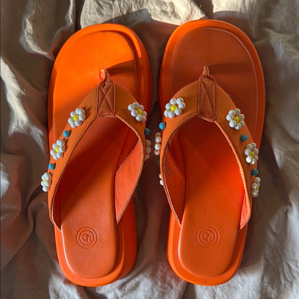 Orange Beaded Flip Flops
